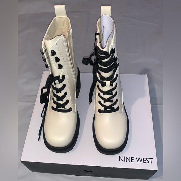 New In Box Nine West Juna Women's Combat Boots Size 6 Color Ivory - Picture 2 of 9